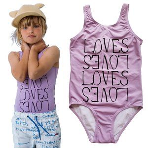 Girls Swimwear UPF 50+ Beau Loves Loves Verbiage One Piece SZ 4-5 Lavender